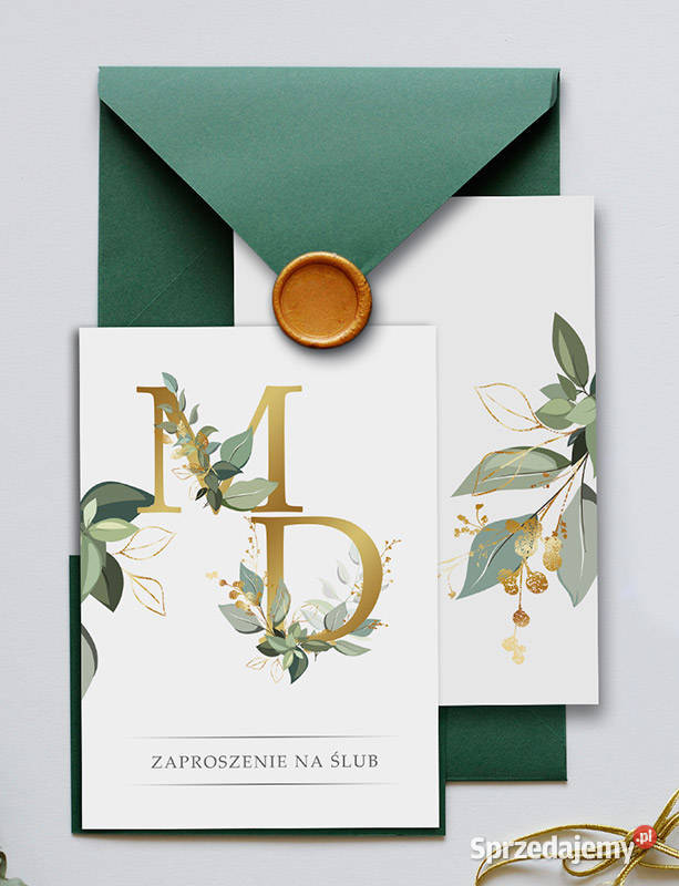 Zaproszenia ślubne Boho Greenery Inicjały mazowieckie Siedlce