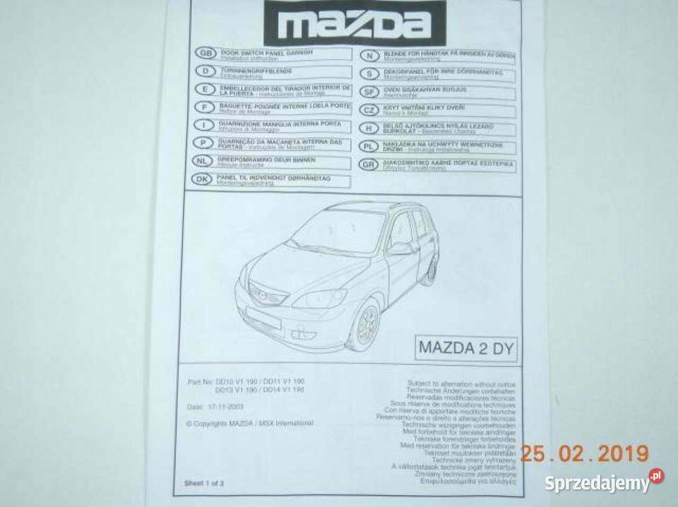 OSŁONA LISTWA NAKŁADKA PROGU MAZDA 2 DY 0307