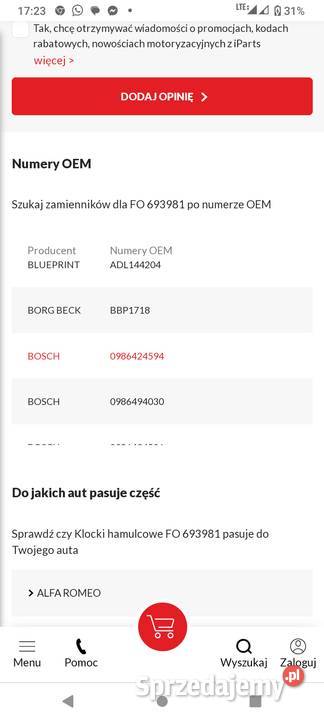 Klocki hamulcowe format Bosch oem 0986424594 Wrocław