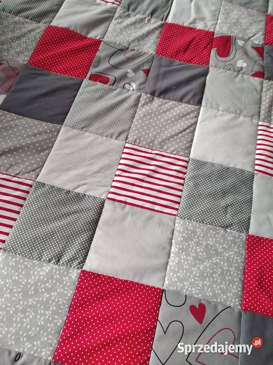 Narzuta patchwork 180205 Szaroczerwona