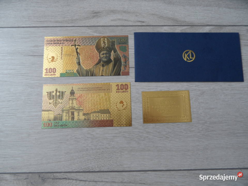 100 Denarów Jan Paweł  II  banknot pozłacany