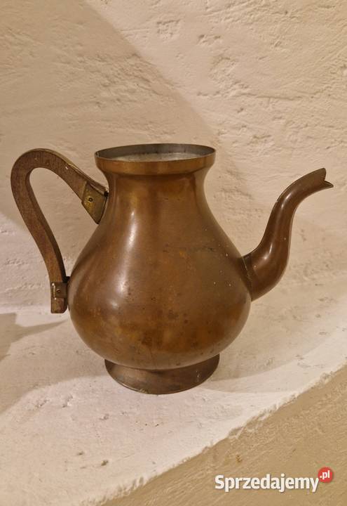 Stary miedziany DZBANEK z drewnianymi uchwytem lubelskie Lublin sprzedam