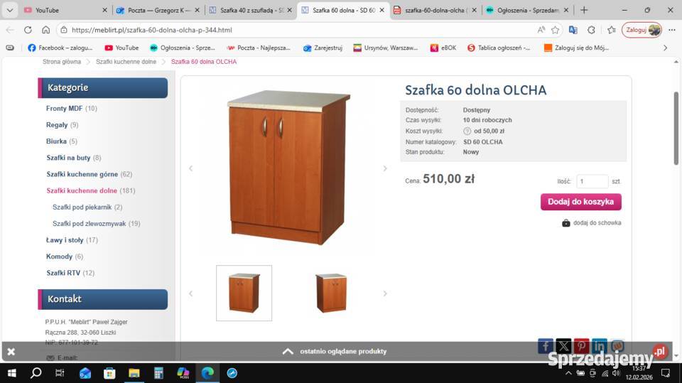 Szafki kuchenne 60 i 40 dolne w kolorze olchy mazowieckie Warszawa