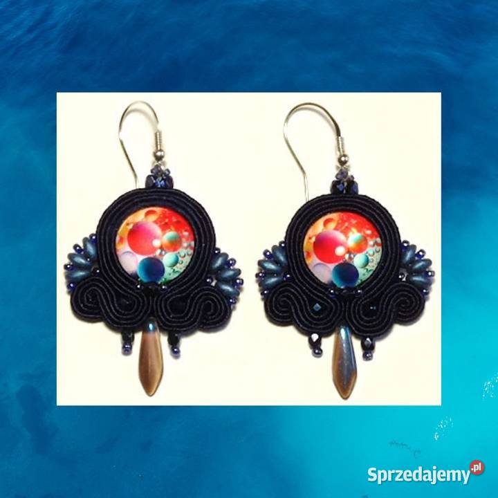 KOLCZYKI granatowe Z GRAFIKĄ SUTASZ Warszawa