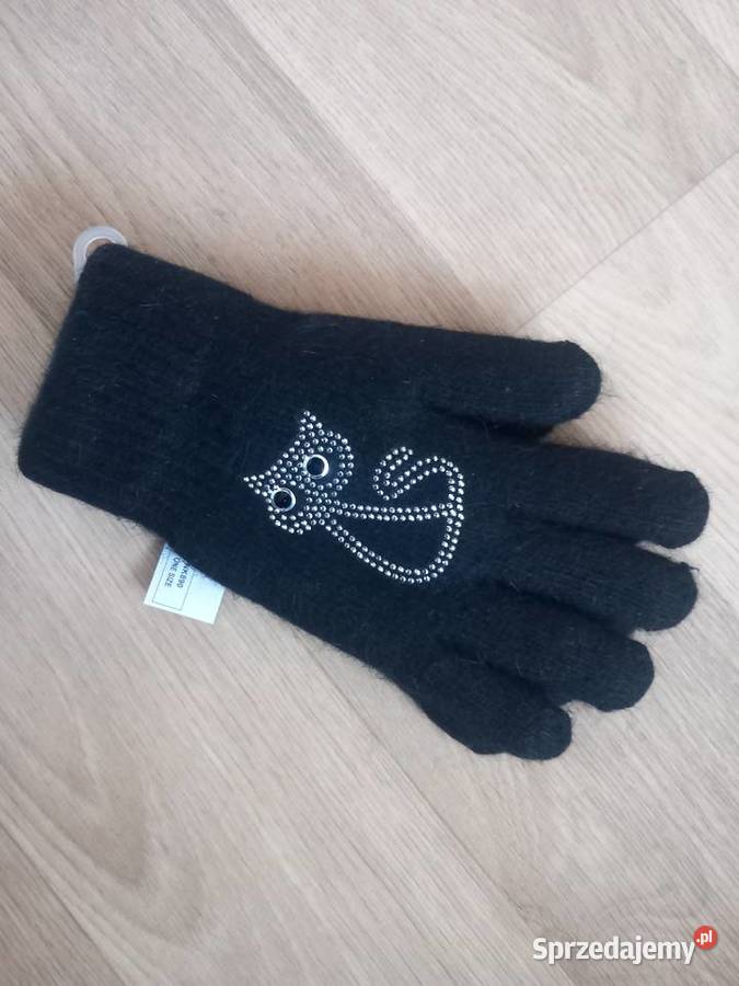 czarne rękawiczki z kotem Aura Via Olkusz sprzedam