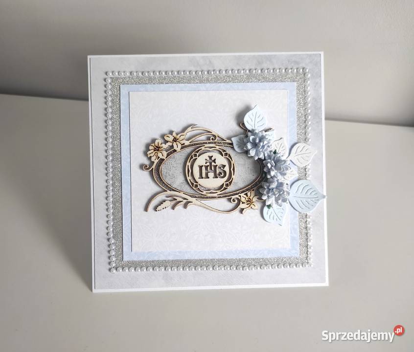 Kartka ręcznie robiona Komunia Święta IHS Łódź