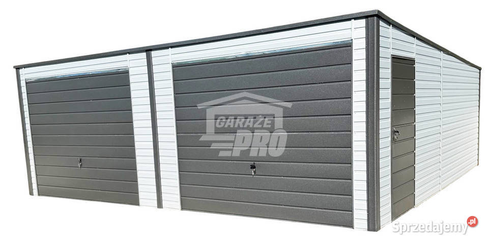 Garaz blaszany 7x6 m 2x brama uchylna drzwi dach