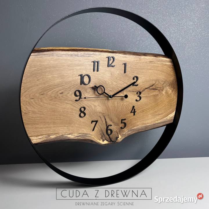 Metalowy zegar ścienny z drewnianą deską styl Wrocław sprzedam