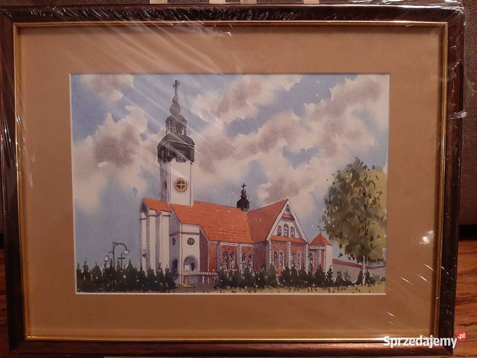 kościół akwarela 20x30 ramka 32x42 Sandomierz