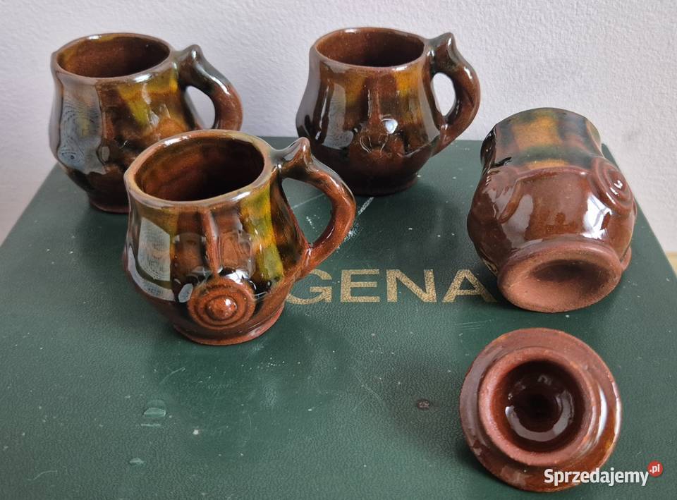 Komplet 4 ceramicznych kubeczków PRL Gdańsk