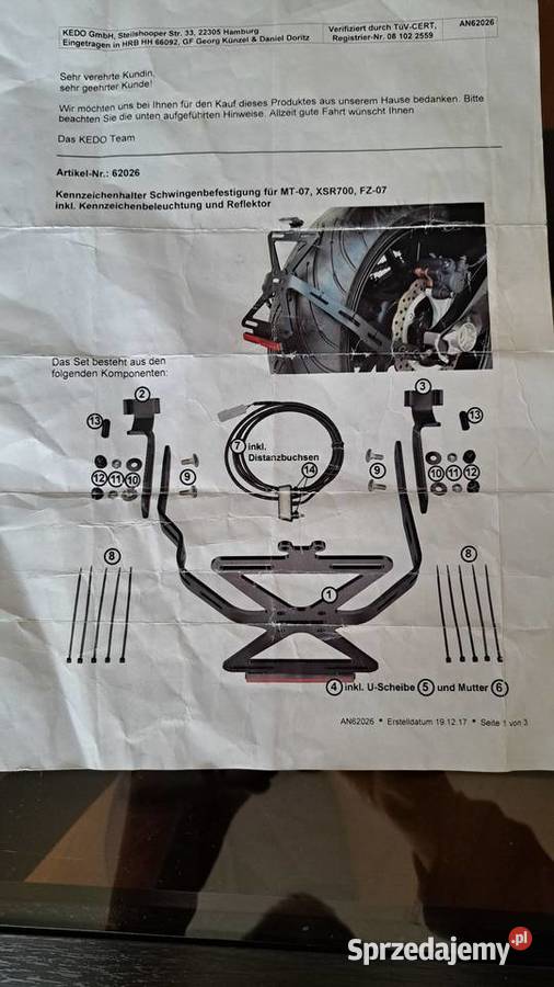YAMAHA XSR700 mocowanie tablicy rejestracyjnej Piaseczno