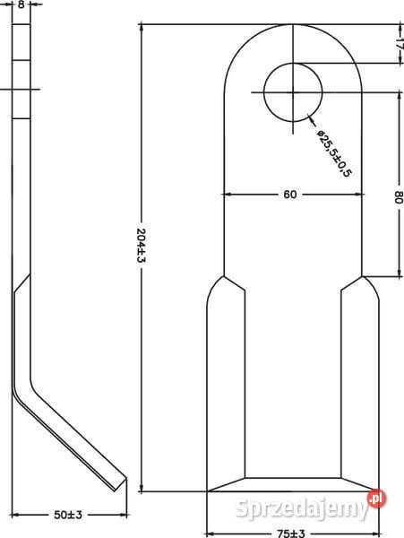 Nóż bijaka 60x8x204 255 mm CK5410 Kamionna