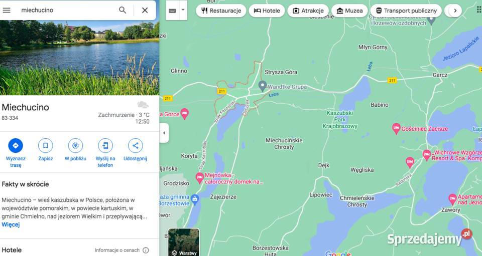 dzialka budowlana na kaszubach jezioro las Miechucińskie Chrósty