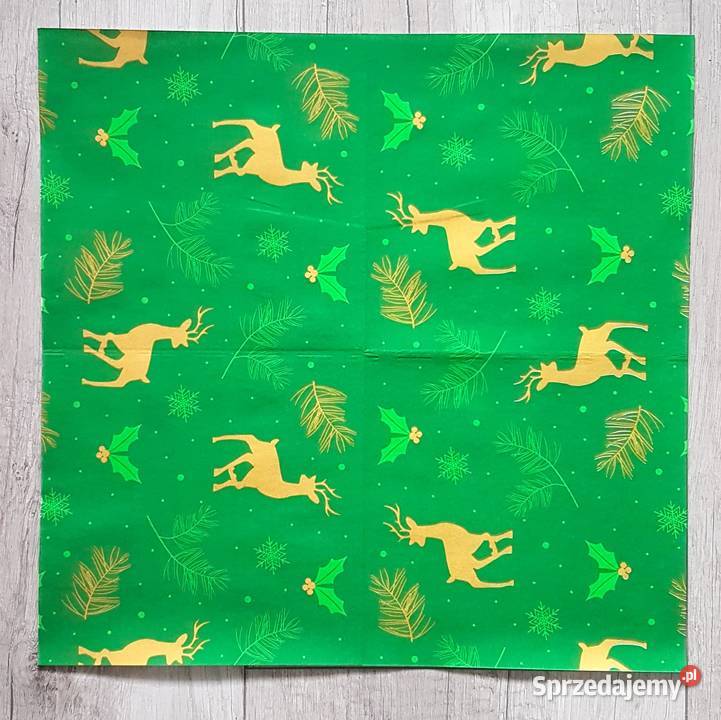 Zestaw 12 serwetek świąteczne jeleń na zielonym Boże Narodzenie Chrzanów