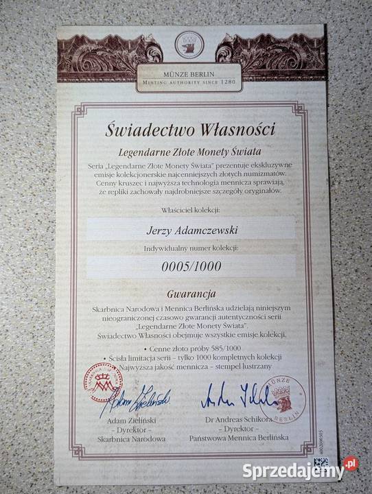 UNIKAT Złota Kolekcja Legendarne Złote Monety Numizmatyka sprzedam