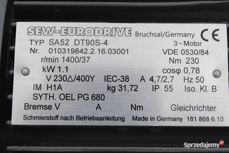 Motoreduktor kątowy 11kw 37obrmin firmy lubuskie Kargowa