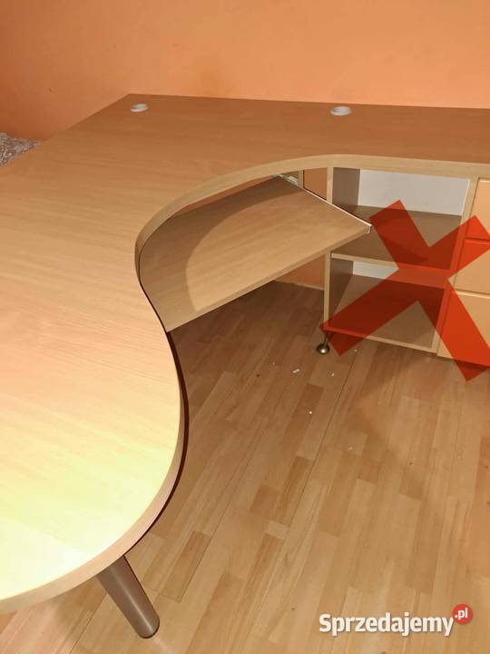 Biurko duże gruby blat półkole buk półka kujawsko-pomorskie Złotniki Kujawskie