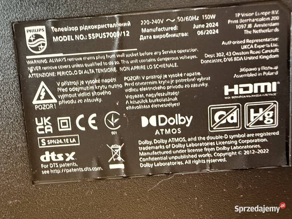 Sprzedam telewizor Philips 55PUS700912 55 4K mazowieckie Mińsk Mazowiecki sprzedam