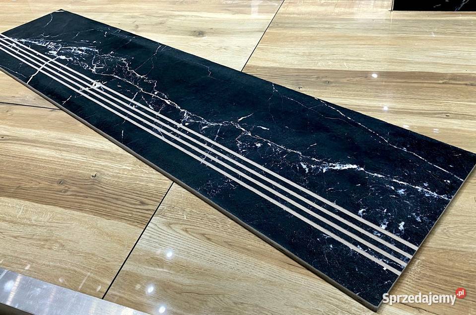 Czarne płytki schodowe 100x30 kamień STRUKTURA Łask