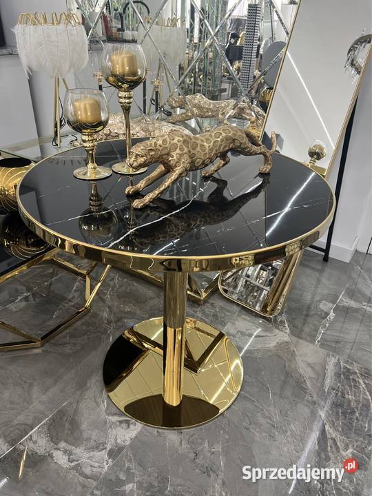 Okrągły złoty stół czarny jadalnia stolik Glamour nowoczesny