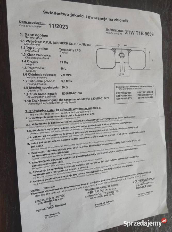 Zbiornik LPG butla gazowa 42 56 L w koło Elementy instalacji LPG Połaniec