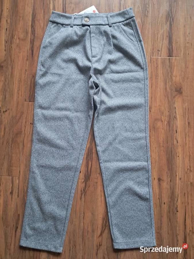nowe klasyczne spodnie w jodełkę na metce szary/srebrny świętokrzyskie