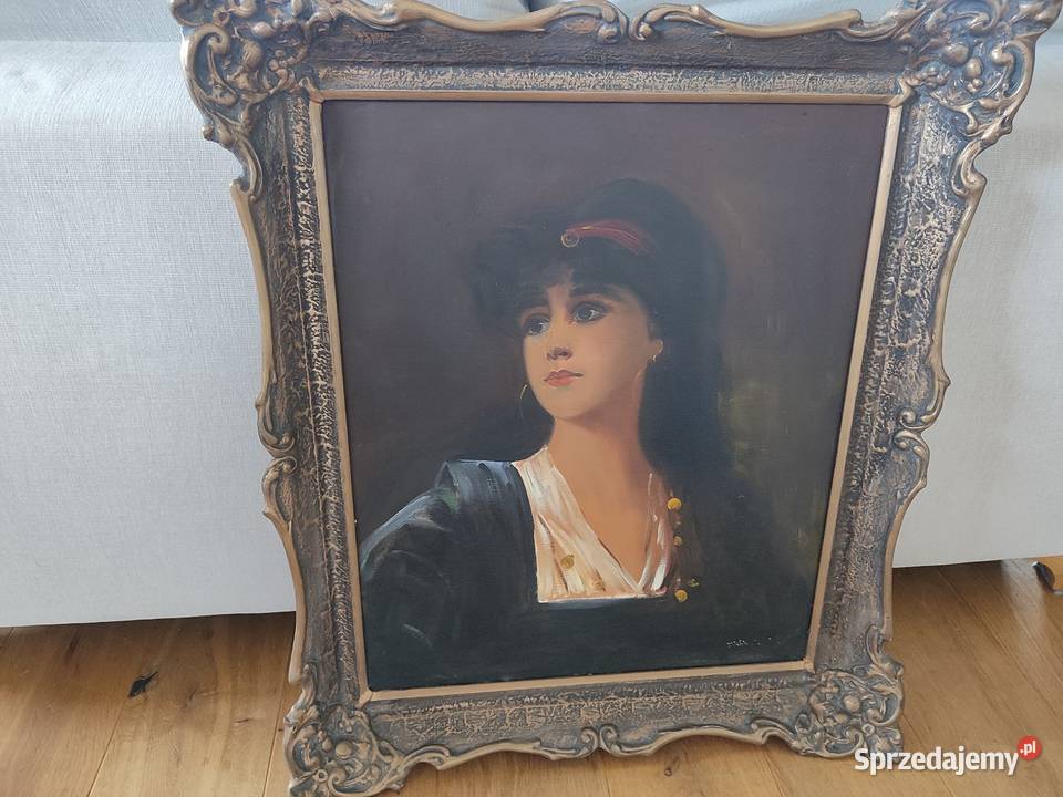 Piękny obraz olejny portret kobiety sygnowany sprzedam