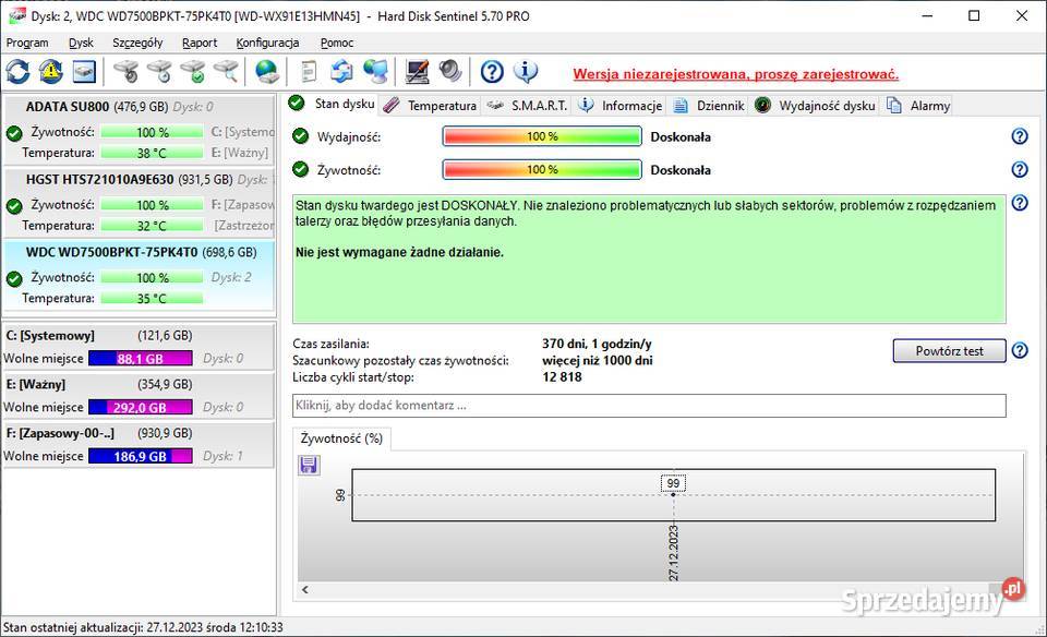 Dysk HDD WD Black 750 GB SATA Stan idealny Kalisz