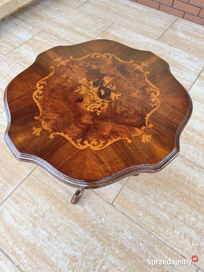 Stolik retro stylowy z intarsją kawowy vintage Sulbiny