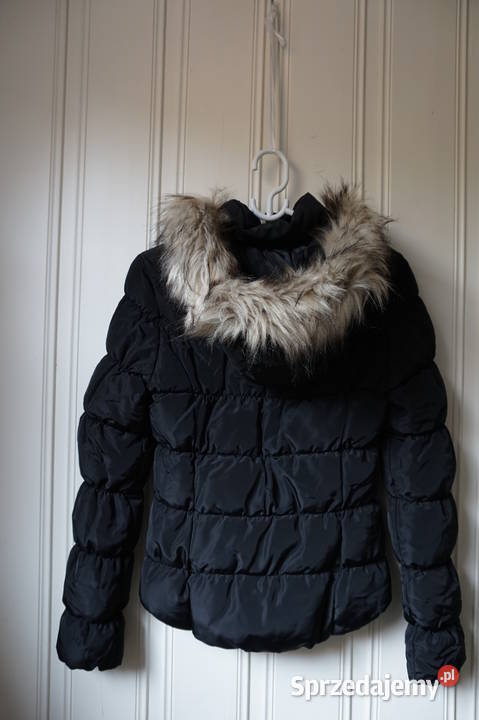 Czarna watowana kurtka hm xxs 32 kaptur futerko Toruń sprzedam