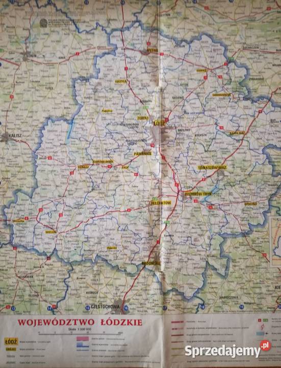 Mapa w skali 1500000 województwo łódzkie miękka