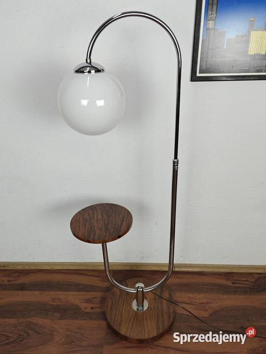 Lampa stojąca Art Deco Bauhaus Chrom orzech Warszawa