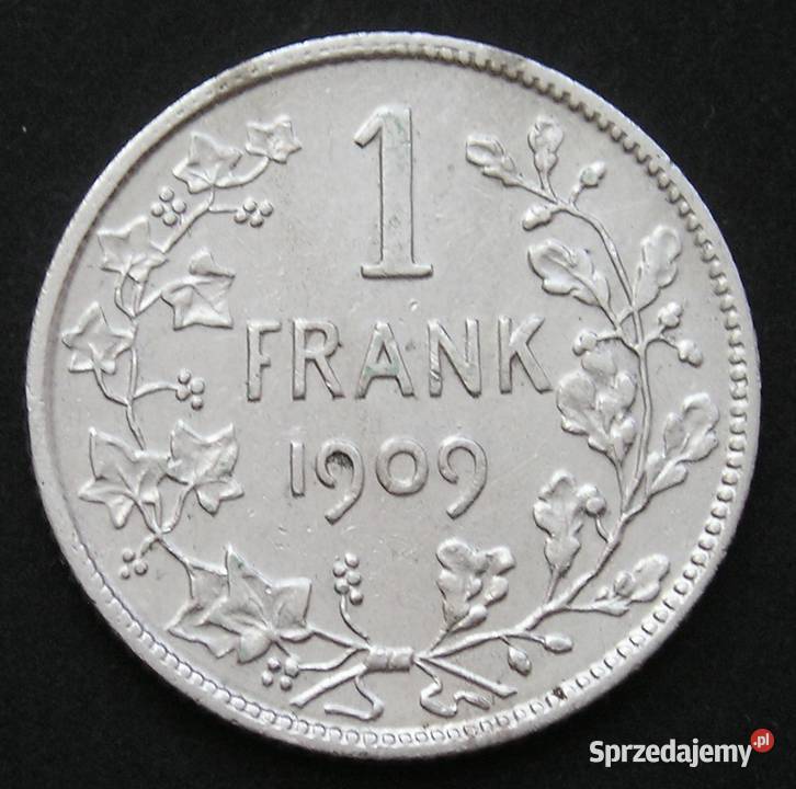 BELGIA 1 FRANK 1909 LEOPOLD II SREBRO Numizmatyka Łódź