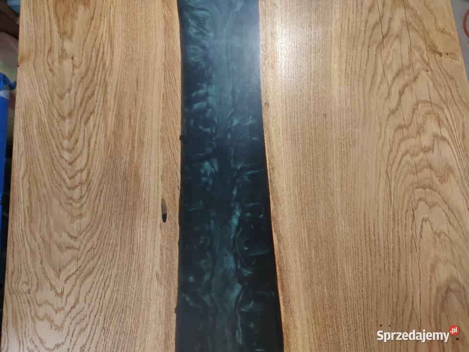 Ława dębowa z żywicą w kolorze butelkowej zielni 2cm