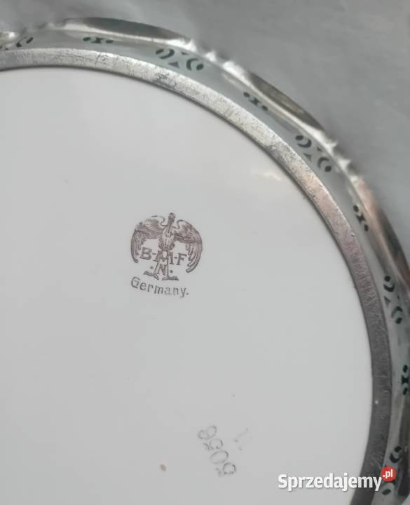 Ceramiczna patera art deco z cynowym niklowanym Koźminek