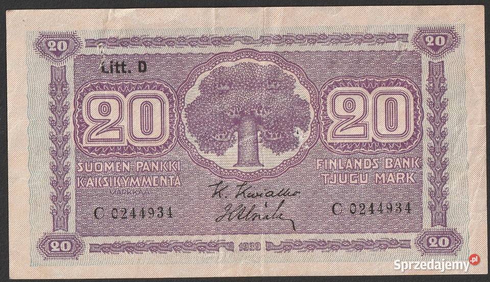 FINLANDIA 20 MARKKAA 1939 Łódź