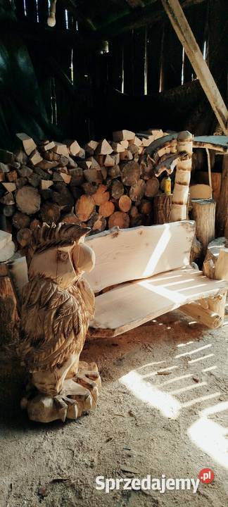 Ławka ogrodowa z rzeźbą rękodzieło