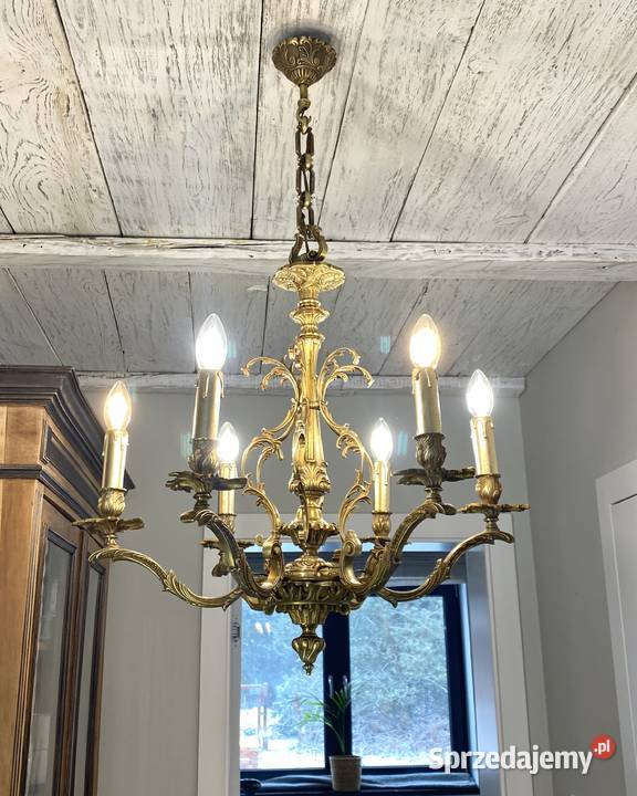 Francuski Żyrandol 40 Francja mosiądz 6ram Antyk