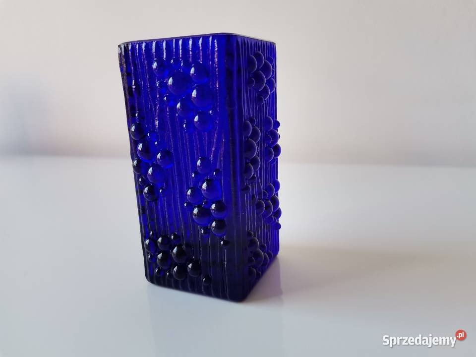 Stary mały niebieski wazon szkło kobaltowe Katowice