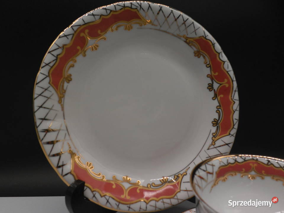 Porcelana CHODZIEŻ Trio Śniadaniowe Koral Złoto Raszków