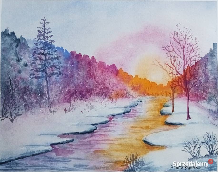 Akwarela Akwarelka Obraz pt Laponia 24 x 30 Malarstwo Warszawa