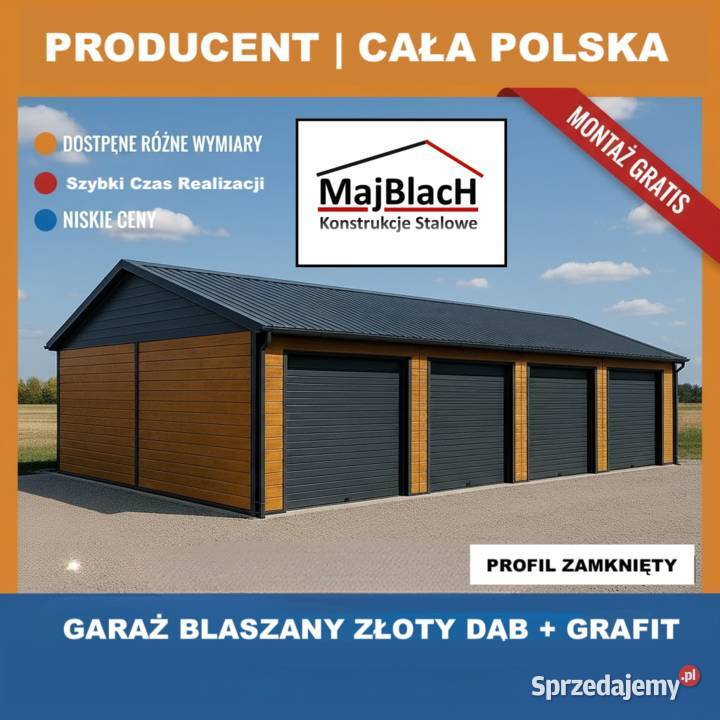 Garaż Blaszany ZŁOTY DĄB Drewnopodobny Hala blacha