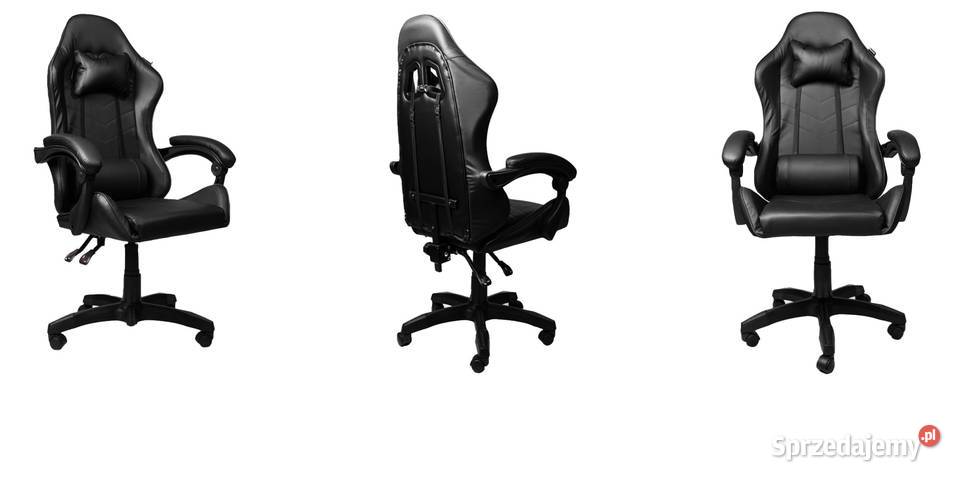 Fotel gamingowy krzesło obrotowe ekoskóra czarny 123cm
