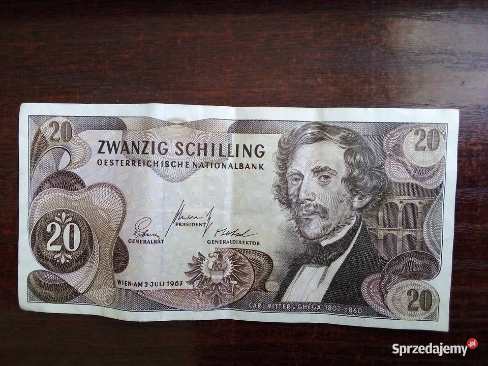 Banknot 20 szylingów Austria mazowieckie Płońsk