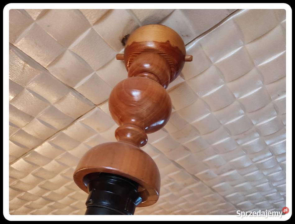 Drewniana lampa zdobiona bez klosza odcienie brązowego Oświetlenie mazowieckie Płock