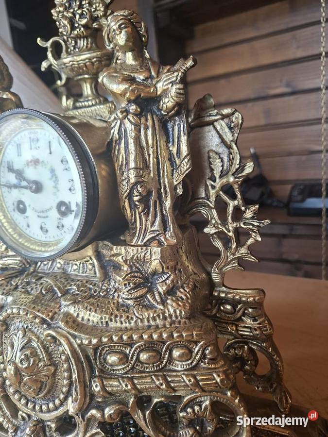 Kominkowy zegar mosiądz złocony Rzeszów