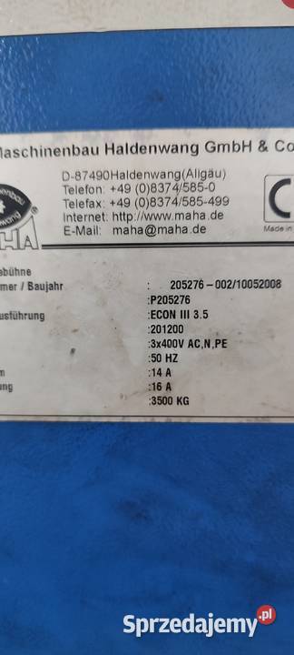 Podnośnik 2 kolumnowy Maha econ3 35 tony Rędziny