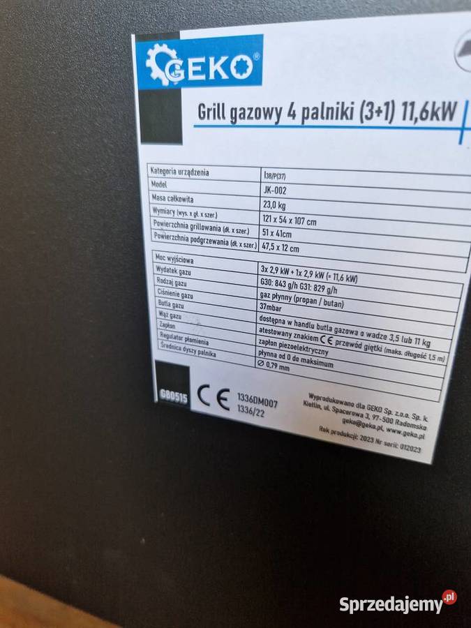 Grill gazowy 4 palniki 31 116kW G80515 Grille gazowe Głogowa