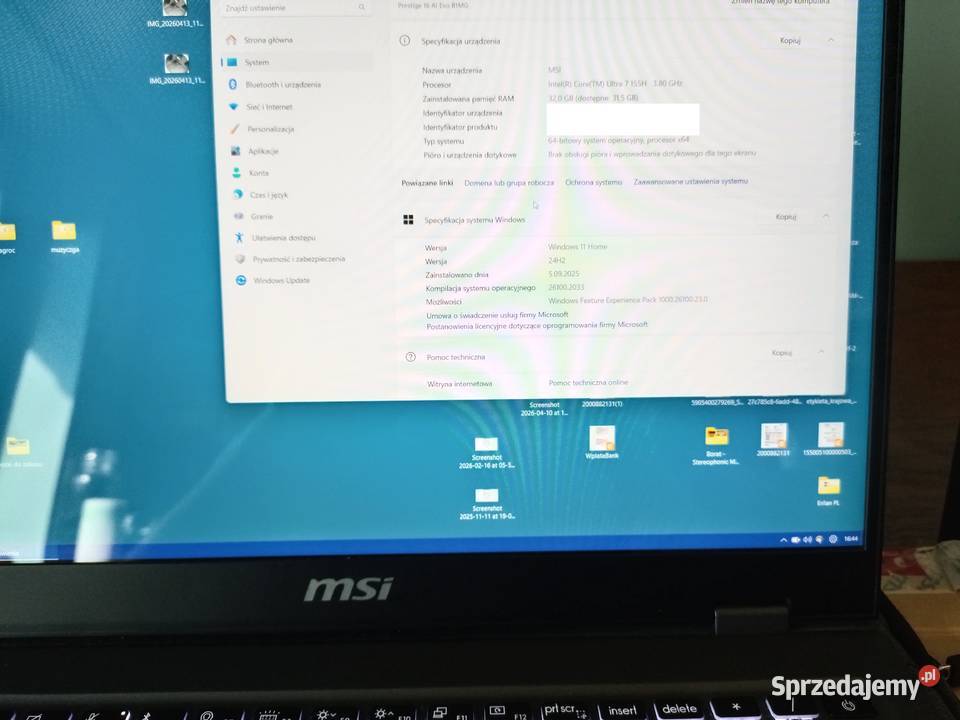 Laptop MSI Prestige 16 AI Evo B1MG009 Ultra 7 sprzedam
