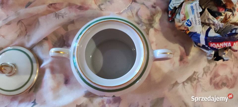 Cukiernica ecru zieleń porcelana malarnia WJS dolnośląskie Wrocław